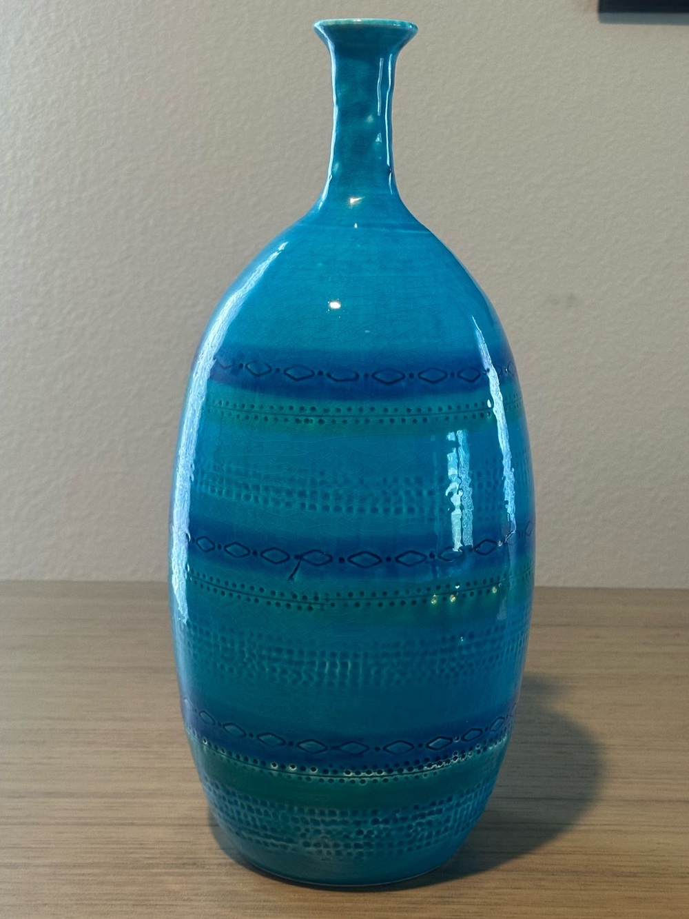 Turquoise Decorative Ceramic Vase made in Italy bitossi style vase.
